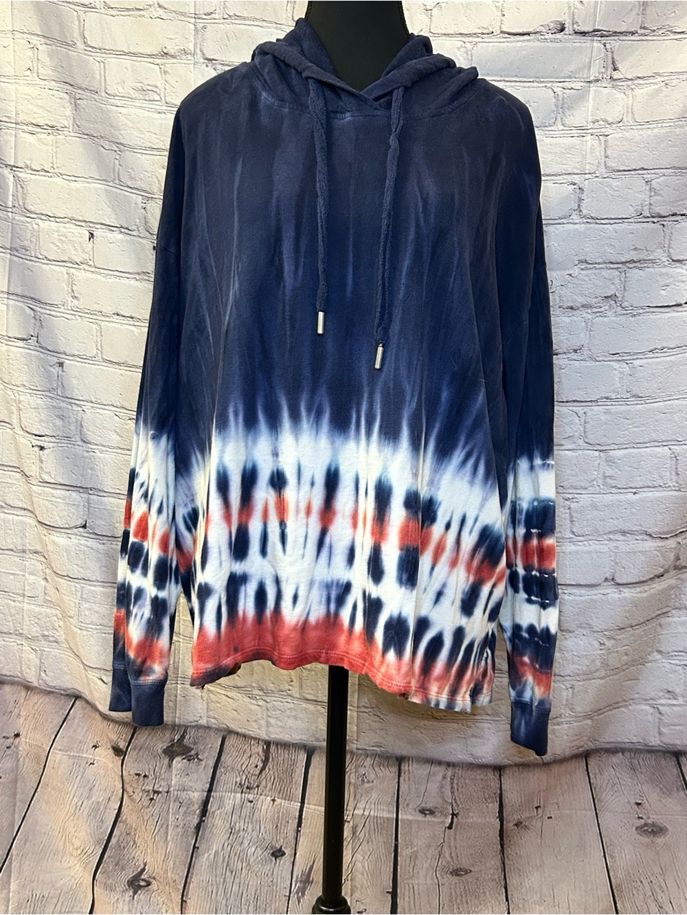 Angels Navy Tie-Dye Pullover Hoodie with Red and White Bands
